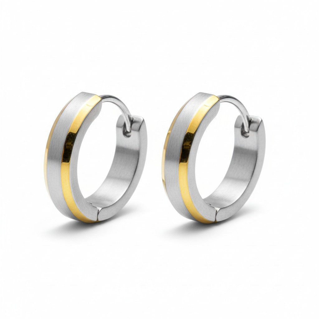 Earrings – Bicolor stainless steel with gold accent (16mm) 