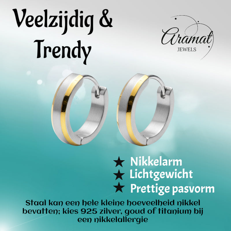 Earrings – Bicolor stainless steel with gold accent (16mm) 