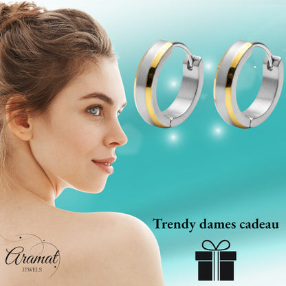 Earrings – Bicolor stainless steel with gold accent (16mm) 