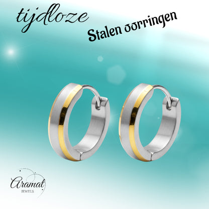 Earrings – Bicolor stainless steel with gold accent (16mm) 