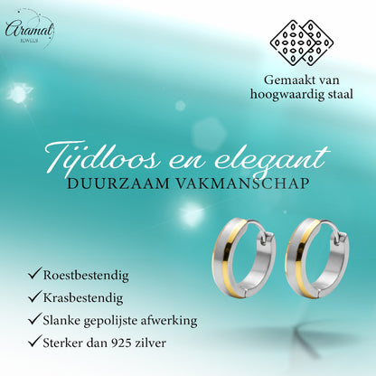 Earrings – Bicolor stainless steel with gold accent (16mm) 