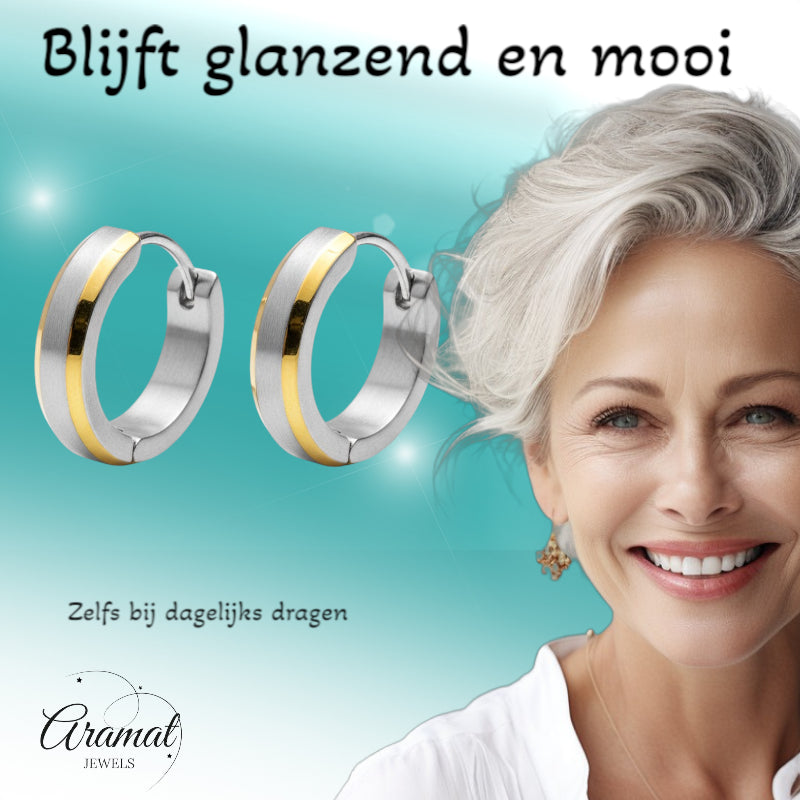 Earrings – Bicolor stainless steel with gold accent (16mm) 