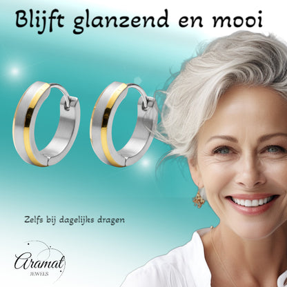 Earrings – Bicolor stainless steel with gold accent (16mm) 