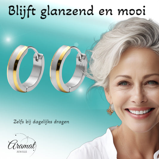 Earrings – Bicolor stainless steel with gold accent (16mm) 