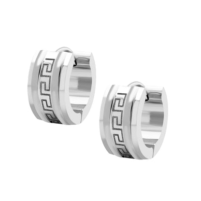 Huggies – Stainless Steel Silver Color with Greek Design (13mm) 