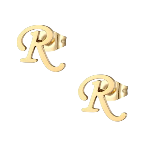 Boucles d'oreilles en acier inoxydable, lettre R – couleur or – 10 mm