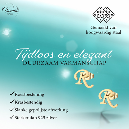 Boucles d'oreilles en acier inoxydable, lettre R – couleur or – 10 mm