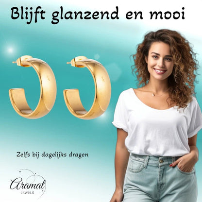 Oorbellen – 22mm Hoepel Creool Glad RVS Goudkleur Unisex - Aramat Jewels - Oorringen - cadeautip