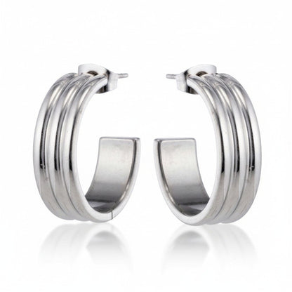 Oorbellen – 23mm Half - Hoop Streeprelief op RVS Zilverkleur - Aramat Jewels - Oorringen - cadeautip
