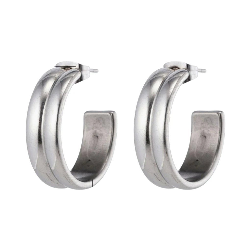 Oorbellen – 23mm Hoepel Creool 2 Lijnen RVS Zilverkleur Unisex - Aramat Jewels - Oorringen - cadeautip