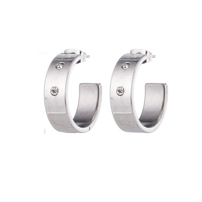 Oorbellen – 23mm Hoepel Creool 2 Zirkonia RVS Zilverkleur Unisex - Aramat Jewels - Oorringen - cadeautip