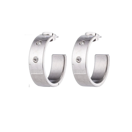 Oorbellen – 23mm Hoepel Creool 2 Zirkonia RVS Zilverkleur Unisex - Aramat Jewels - Oorringen - cadeautip