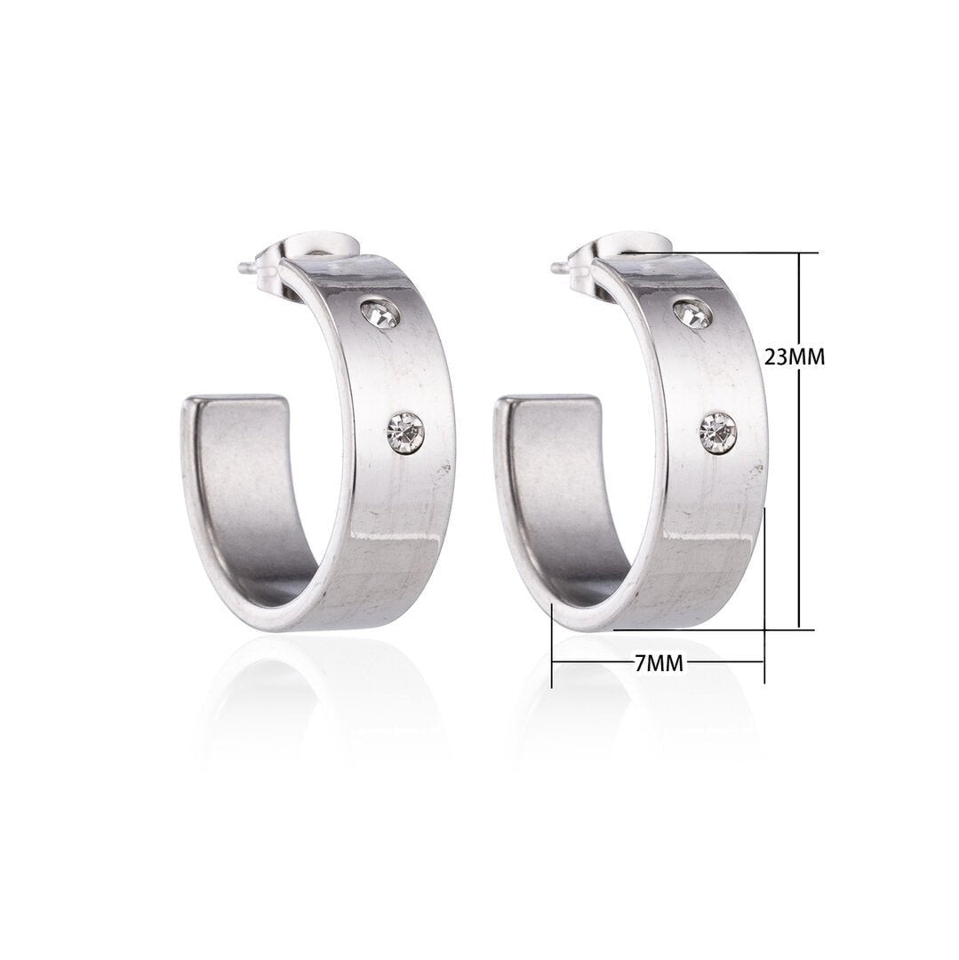 Oorbellen – 23mm Hoepel Creool 2 Zirkonia RVS Zilverkleur Unisex - Aramat Jewels - Oorringen - cadeautip