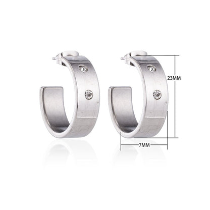 Oorbellen – 23mm Hoepel Creool 2 Zirkonia RVS Zilverkleur Unisex - Aramat Jewels - Oorringen - cadeautip