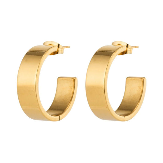 Oorbellen – 23mm Hoepel Creool Glad RVS Goudkleur Modern Unisex - Aramat Jewels - Oorringen - cadeautip