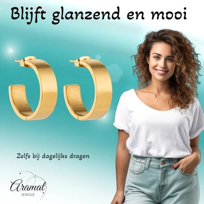 Oorbellen – 23mm Hoepel Creool Glad RVS Goudkleur Modern Unisex - Aramat Jewels - Oorringen - cadeautip