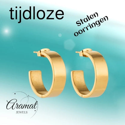 Oorbellen – 23mm Hoepel Creool Glad RVS Goudkleur Modern Unisex - Aramat Jewels - Oorringen - cadeautip