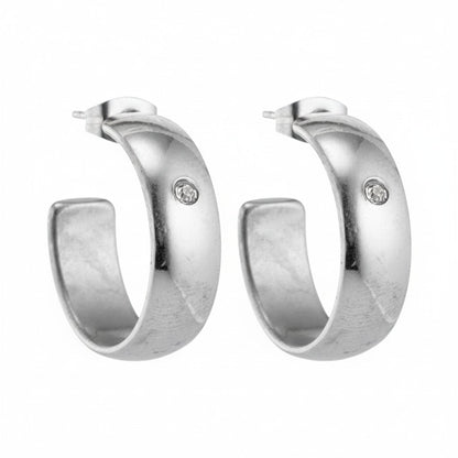 Oorbellen – 23mm Hoepel Creool Zirkonia Accent RVS Zilverkleur Unisex - Aramat Jewels - Oorringen - cadeautip