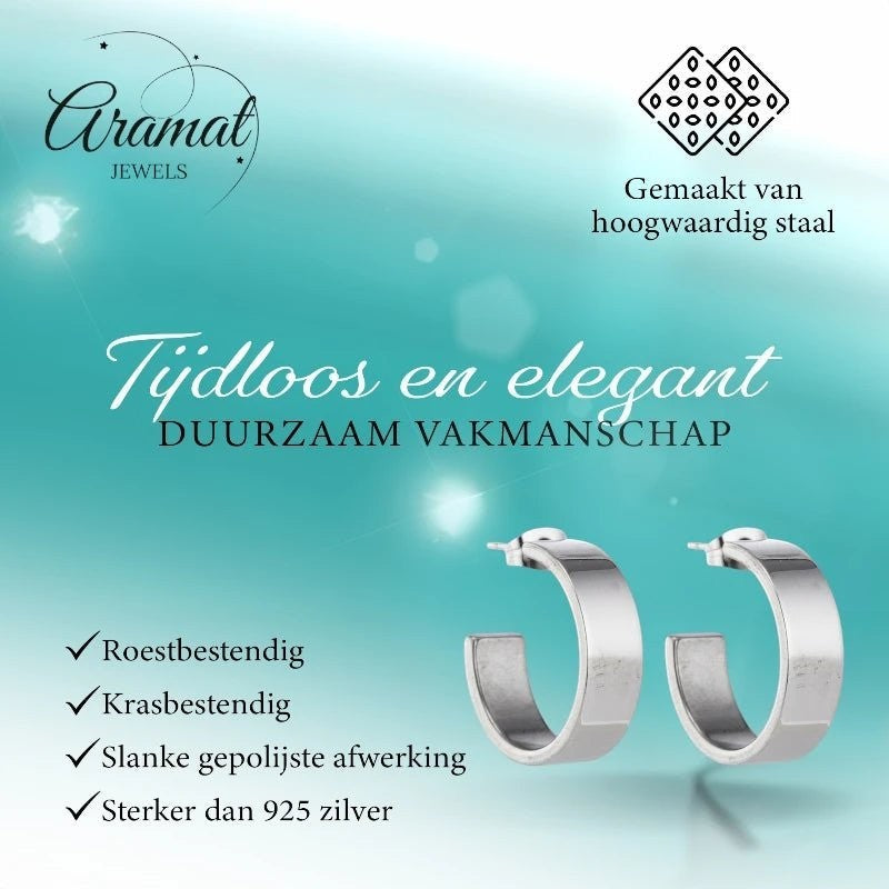 Oorbellen – 28mm Half - Hoop Glad RVS Zilverkleur Unisex - Aramat Jewels - Oorringen - cadeautip