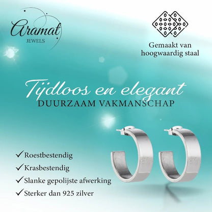 Oorbellen – 28mm Half - Hoop Glad RVS Zilverkleur Unisex - Aramat Jewels - Oorringen - cadeautip