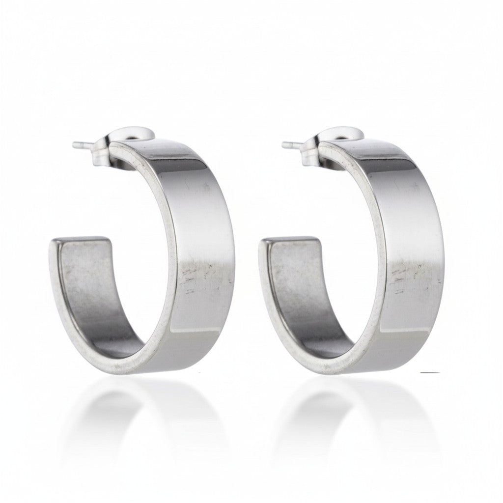 Oorbellen – 28mm Half - Hoop Glad RVS Zilverkleur Unisex - Aramat Jewels - Oorringen - cadeautip