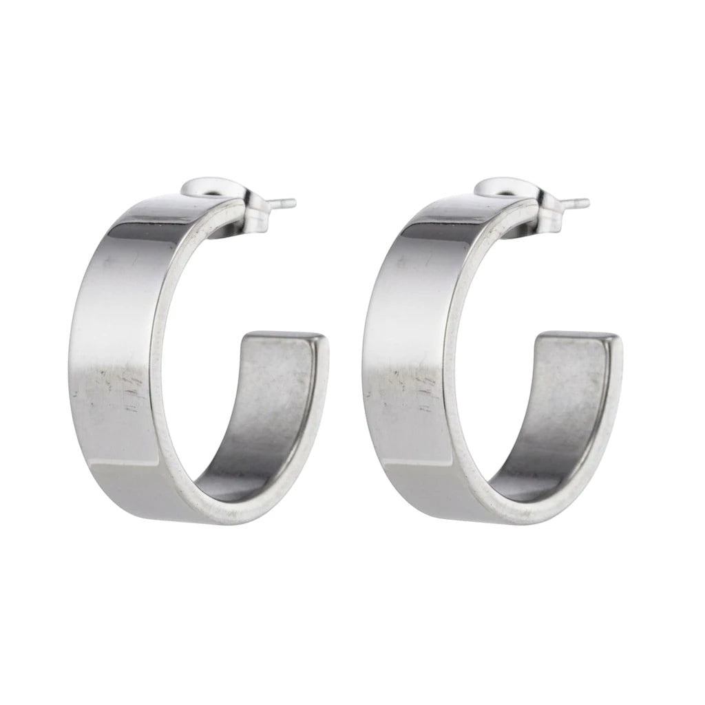 Oorbellen – 28mm Half - Hoop Glad RVS Zilverkleur Unisex - Aramat Jewels - Oorringen - cadeautip
