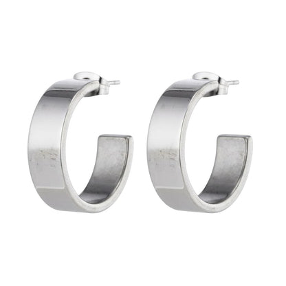 Oorbellen – 28mm Half - Hoop Glad RVS Zilverkleur Unisex - Aramat Jewels - Oorringen - cadeautip