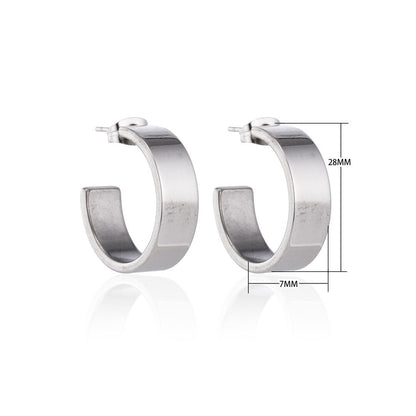 Oorbellen – 28mm Half - Hoop Glad RVS Zilverkleur Unisex - Aramat Jewels - Oorringen - cadeautip