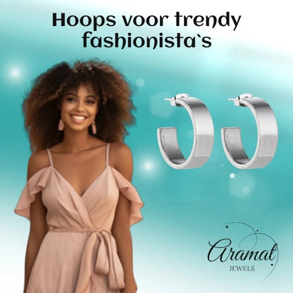 Oorbellen – 28mm Half - Hoop Glad RVS Zilverkleur Unisex - Aramat Jewels - Oorringen - cadeautip