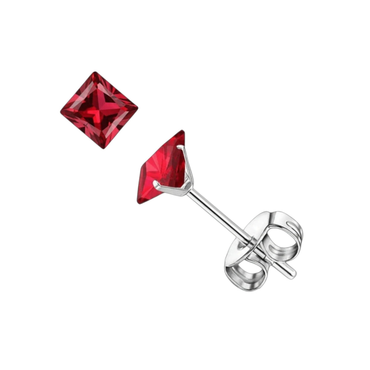 Oorbellen – 5mm Vierkante Zirkonia Rood op RVS Zilverkleur - Aramat Jewels - Oorbellen - cadeautip