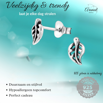 Silver Leaf Earrings Antique Look – 7x4mm