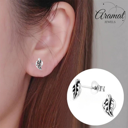 Silver Leaf Earrings Antique Look – 7x4mm