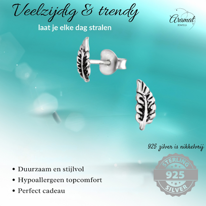 Silver Leaf Earrings Antique Look – 8x3mm