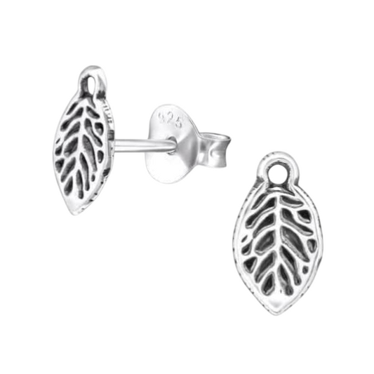 Silver Leaf Earrings Antique Look – 9x5mm