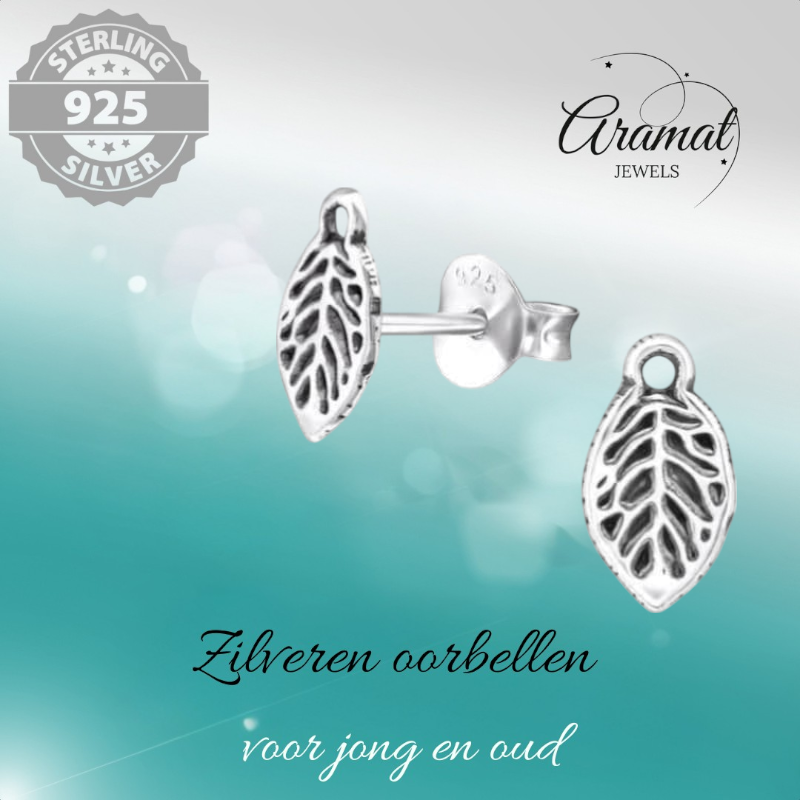 Silver Leaf Earrings Antique Look – 9x5mm