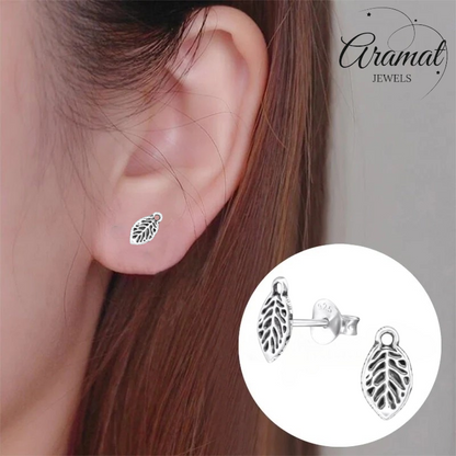 Silver Leaf Earrings Antique Look – 9x5mm