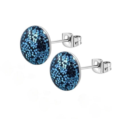 Stainless Steel Glitter Earrings 8mm Various Colors - Sparkling Stud Earrings