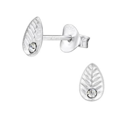 Boucles d'oreilles feuille d'argent avec cristal – 6 x 4 mm