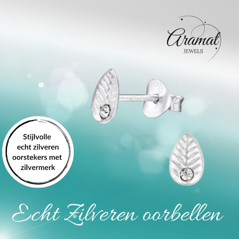 Boucles d'oreilles feuille d'argent avec cristal – 6 x 4 mm