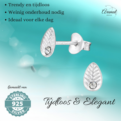 Boucles d'oreilles feuille d'argent avec cristal – 6 x 4 mm