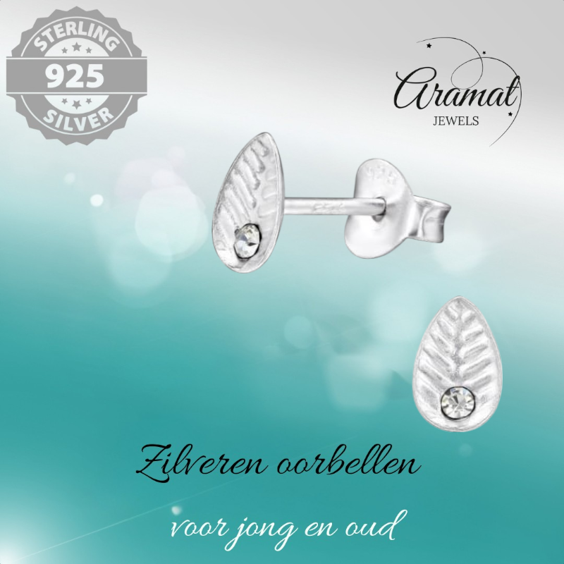 Boucles d'oreilles feuille d'argent avec cristal – 6 x 4 mm