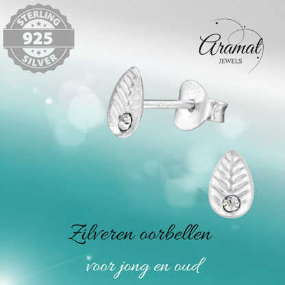 Boucles d'oreilles feuille d'argent avec cristal – 6 x 4 mm