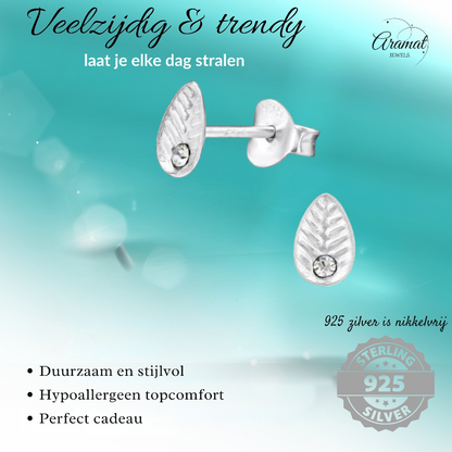 Boucles d'oreilles feuille d'argent avec cristal – 6 x 4 mm