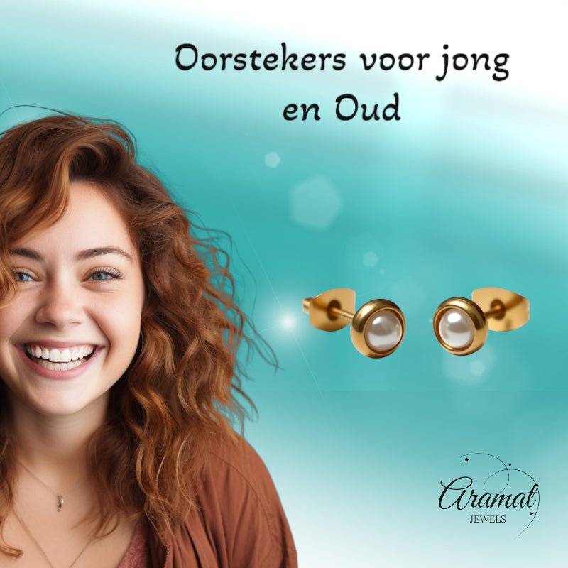 Oorbellen – Parel Wit in Goudkleurig Design (6mm) - Aramat Jewels - Oorbellen - cadeautip