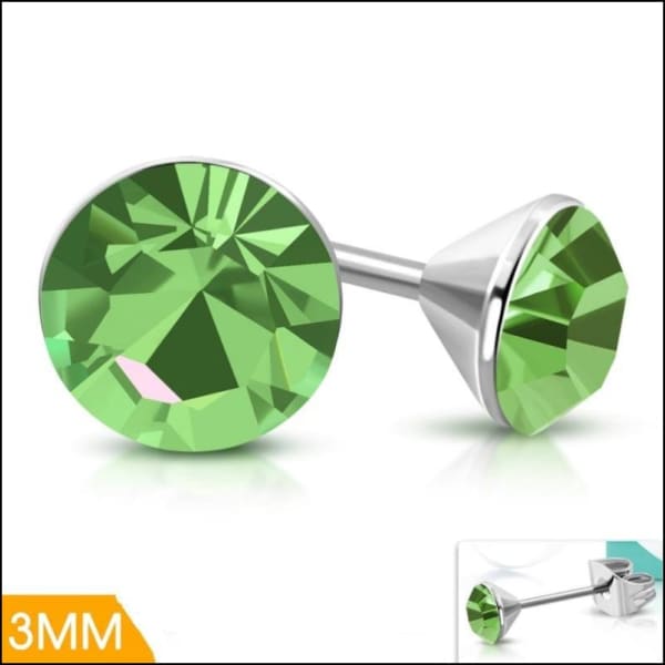 Light Green Mini Stud Earrings – 3mm – Stainless Steel