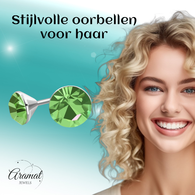 Light Green Mini Stud Earrings – 3mm – Stainless Steel