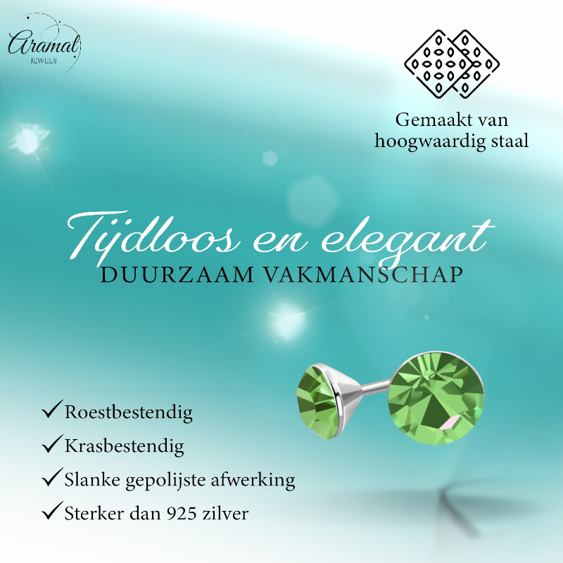 Light Green Mini Stud Earrings – 3mm – Stainless Steel