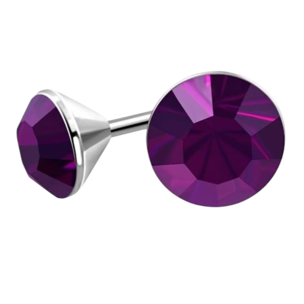 Steel Crystal Earrings with purple stone – Silver color – 3mm