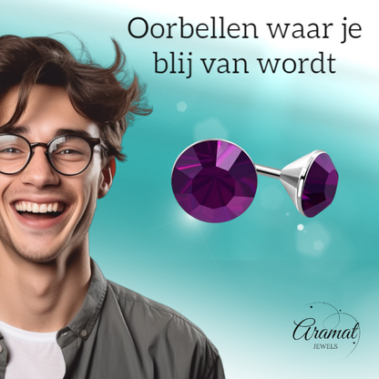 Steel Crystal Earrings with purple stone – Silver color – 3mm