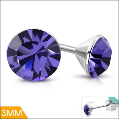 Mini Stud Earrings Violet Purple – 3mm – Stainless Steel